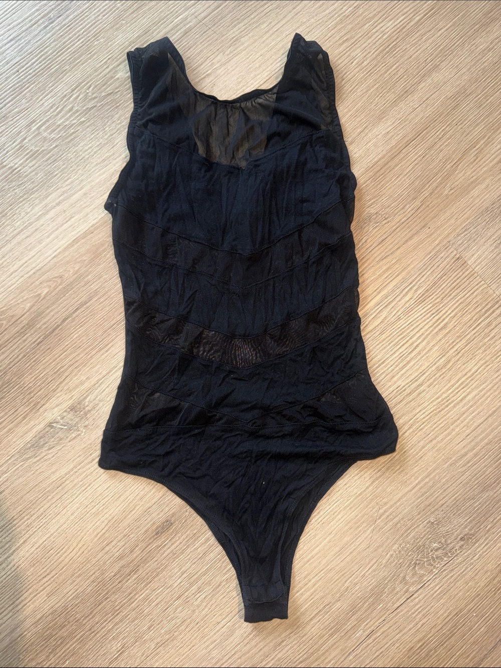 AKIRA Black Sexy Sheer Mesh Panel Sleeveless Tank Top Bodysuit